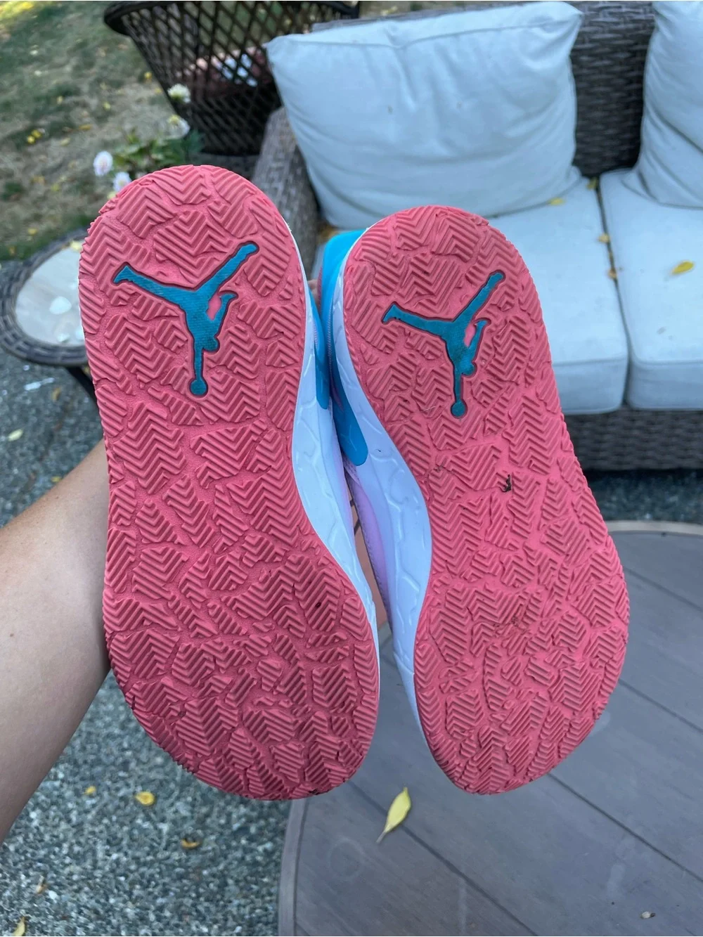 Jordan Kids Pink Sneakers with Teal Heel Accent